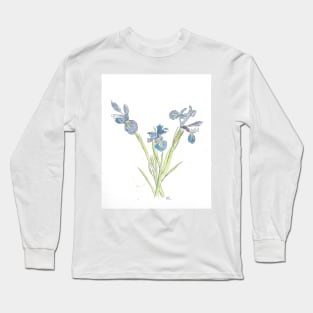 Blue Iris Flowers drawing Long Sleeve T-Shirt